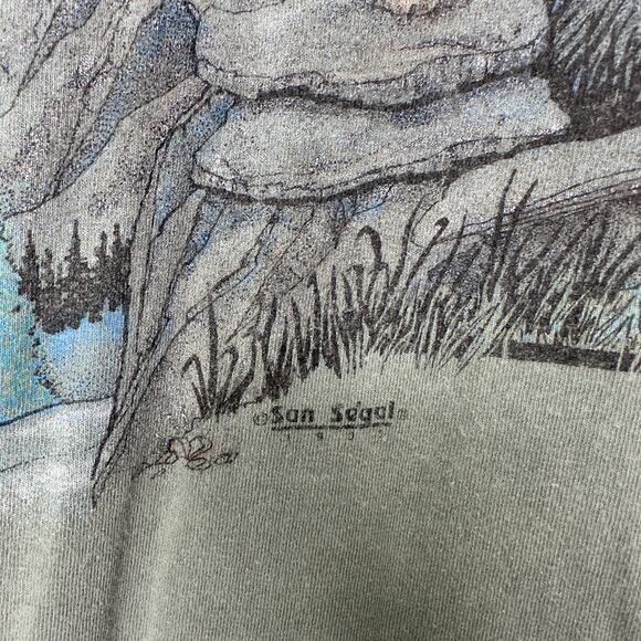 Vintage‎ Sansegal Men's XL Wolf Nature AOP Single Stitch Green Gorp Outdoor USA - Picture 6 of 6